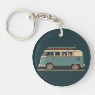 Vintage Surf Van – Retro Camper Design Key Ring