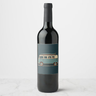 Vintage Surf Van – Retro Camper Design Wine Label