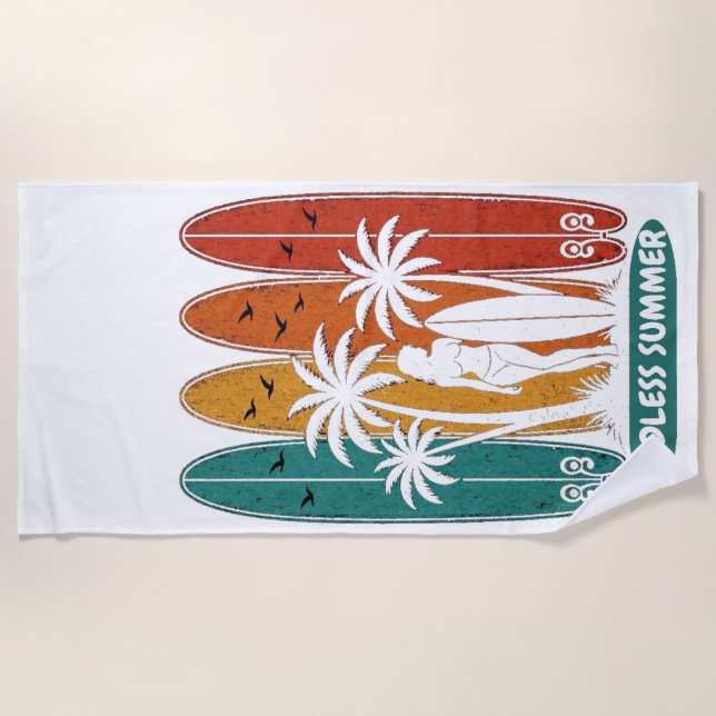 Vintage Surfboard Endless Summer Graphic Beach Towel (Front)
