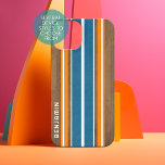 Vintage Surfboard Stripes - Custom Name<br><div class="desc">A colourful, retro stripe design in blue and orange on a faux wood print background. A vintage surfboard stripe design with a beach and surf look. Add your name or monogram to make this a personal phone case that will stand out amongst your friends. The name is a thin serif...</div>