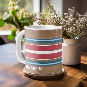 Vintage Surfboard Stripes - Subtle Wood Background Coffee Mug