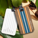 Vintage Surfboard Stripes - Subtle Wood Background Luggage Tag<br><div class="desc">A colourful, retro stripe design in blue and orange on a faux wood print background. A vintage surfboard stripe design with a beach and surf look. Add your name or monogram to make this a personal phone case that will stand out amongst your friends. The name is a thin serif...</div>