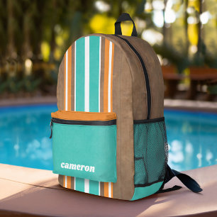 Vintage Surfboard Stripes - Subtle Wood Background Printed Backpack