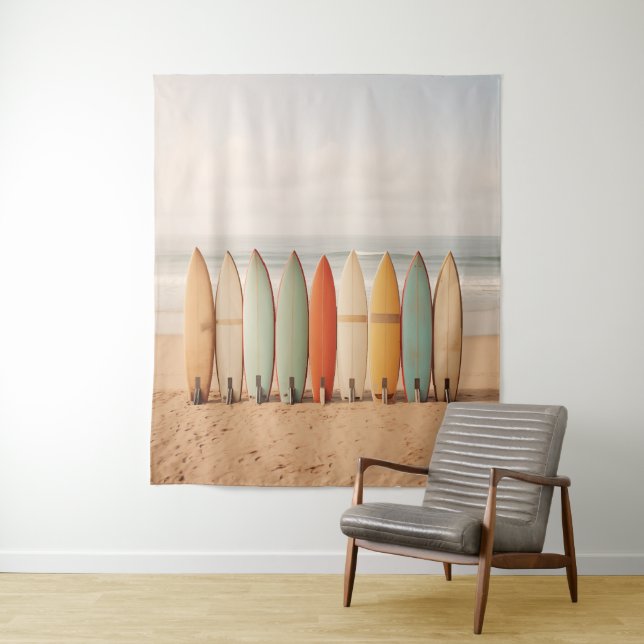 Vintage Surfboards On The Beach Tapestry (In Situ)