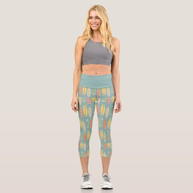 Vintage Surfboards Pattern Capri Leggings (Front)