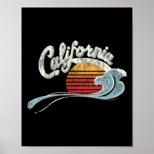 Vintage Surfer - 70's Graphic Sunset - California Poster