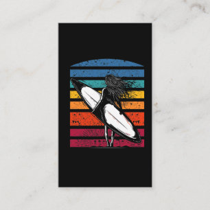 Vintage Surfer Girl Grapic Beach Surfboard Woman Business Card