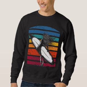 Vintage Surfer Girl Grapic Beach Surfboard Woman Sweatshirt