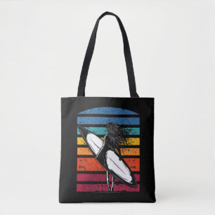 Vintage Surfer Girl Grapic Beach Surfboard Woman Tote Bag