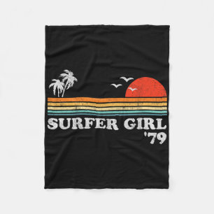 Vintage Surfer Girl Surfing Beach Retro Sunset Sur Fleece Blanket