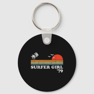 Vintage Surfer Girl Surfing Beach Retro Sunset Sur Key Ring