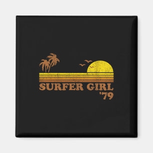 Vintage Surfer Girl Surfing Beach Retro Sunset Sur Magnet