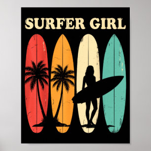 Vintage Surfer Girl Surfing Surfboarding Surf Poster