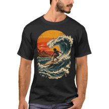 Vintage Surfer Riding Sunset Wave Retro Ocean Art