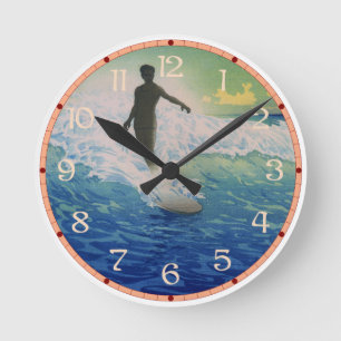 Vintage Surfer Round Clock