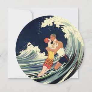 Vintage Surfers Kiss in Wave, Change of Address Announcement