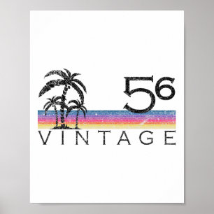 Vintage Surfing 1956 Pacific Ocean Sunset Birthday Poster