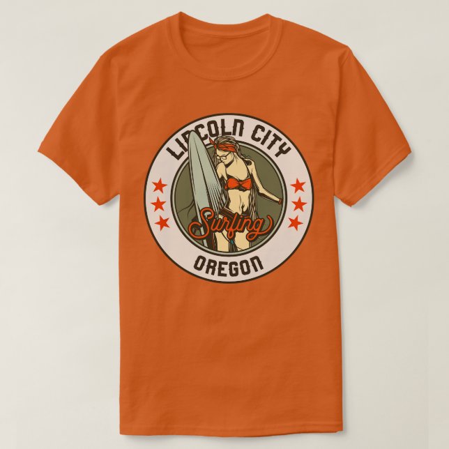 Vintage Surfing Badge for Lincoln City Oregon T-Shirt (Design Front)