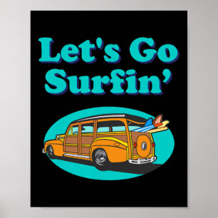 Vintage Surfing Pacific Ocean Surfboard Station Wa Poster