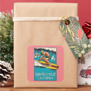 Vintage Surfing Santa Cruz California Travel Squar Square Sticker