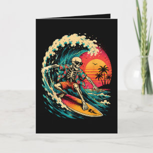 Vintage Surfing Skeleton Halloween Surfboard Holiday Card
