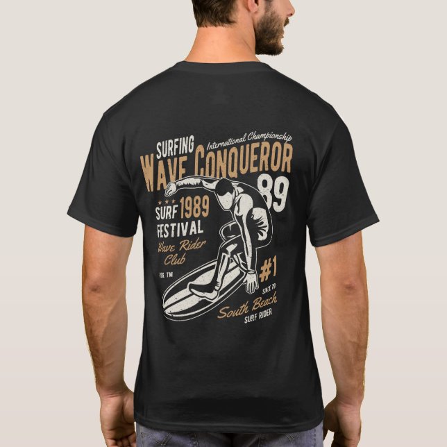 Vintage Surfing Wave Conqueror T-Shirt (Back)