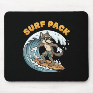 Vintage Surfing Wolf Surf Pack Ocean Waves Retro Mouse Mat