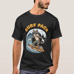 Vintage Surfing Wolf Surf Pack Ocean Waves Retro T-Shirt