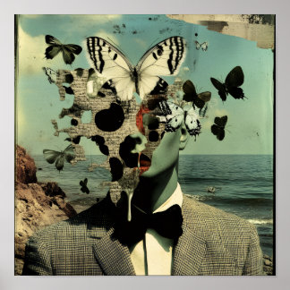 Vintage Surreal Butterfly Man Wall Art Poster