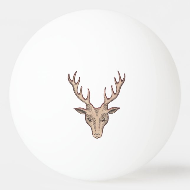 Vintage Surreal Deer Head Antlers Ping Pong Ball (Front)