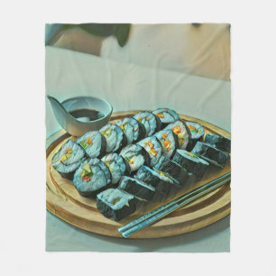 Vintage Sushi Artwork Fleece Blanket