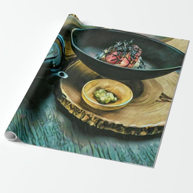 Vintage Sushi gift Wrapping Paper (Unrolled)
