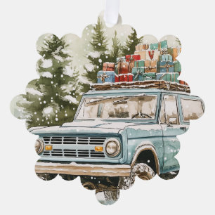 Vintage SUV with Gifts on Top Ornament