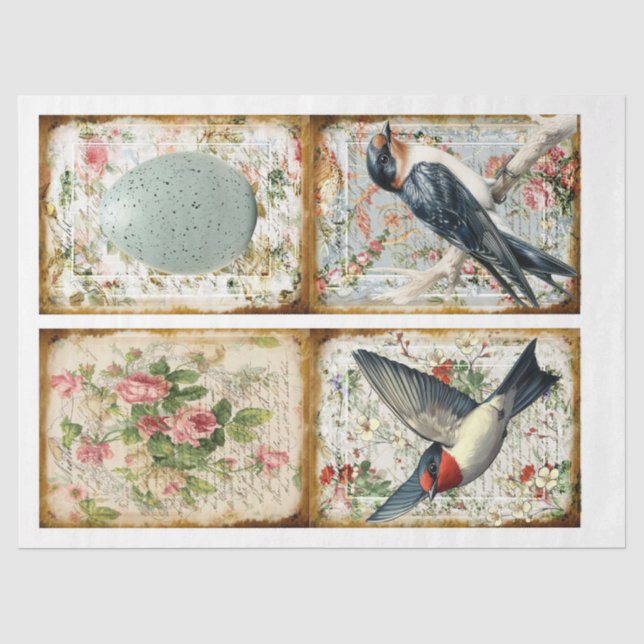 Vintage Swallow and flowers spring Tissue Paper (Front)