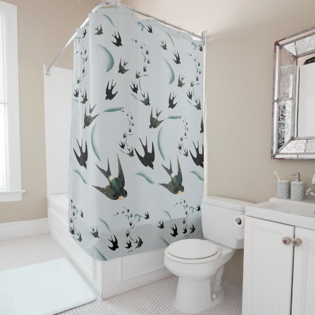 Vintage Swallow Bird Art Shower Curtain (In Situ)