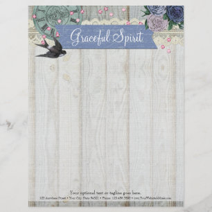 Vintage Swallow Bird Cobalt Blue Shabby Chic Craft Customized Letterhead