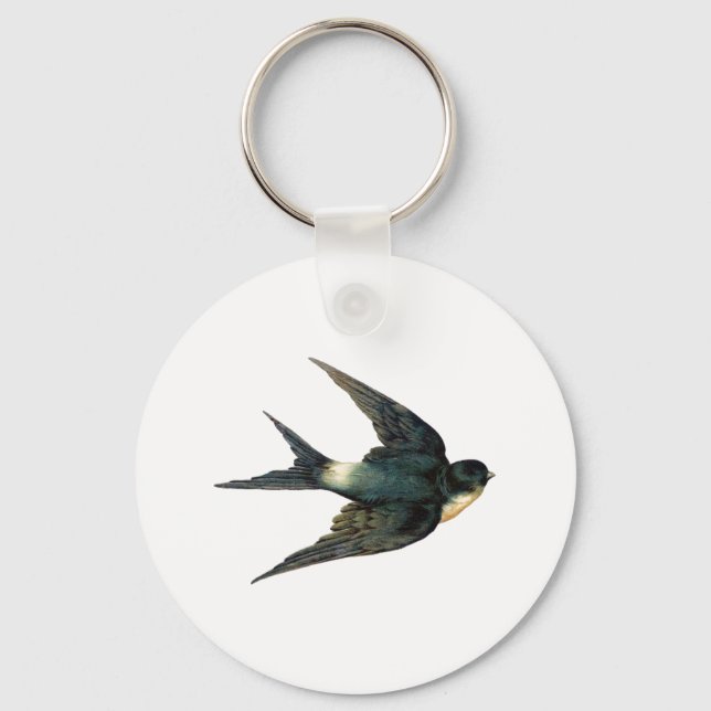 Vintage Swallow Bird Illustration Key Ring (Front)