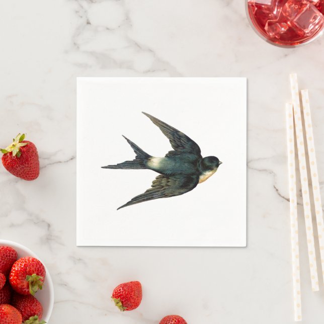 Vintage Swallow Bird Illustration Paper Party Napkin (Insitu)