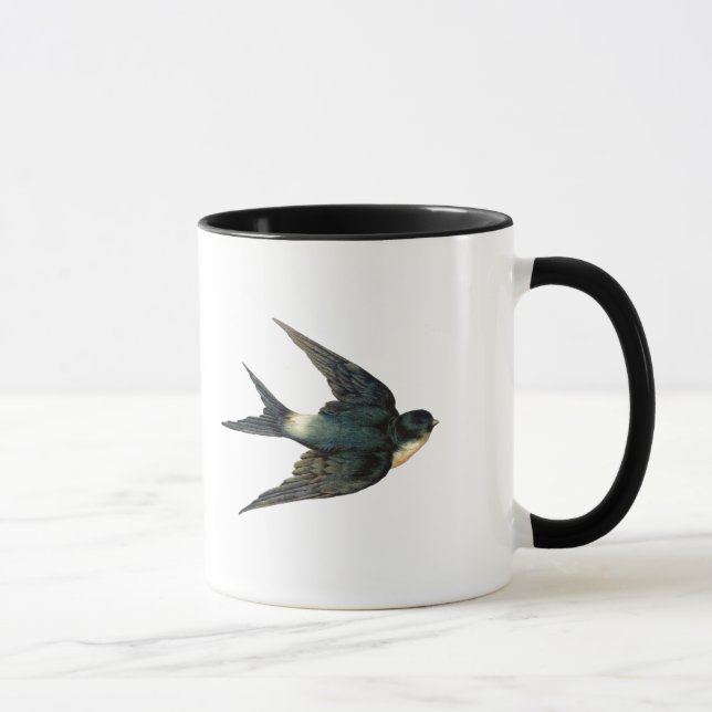 Vintage Swallow Bird Typographic Illustration Mug (Right)