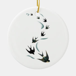 Vintage Swallow Birds Art Ceramic Tree Decoration