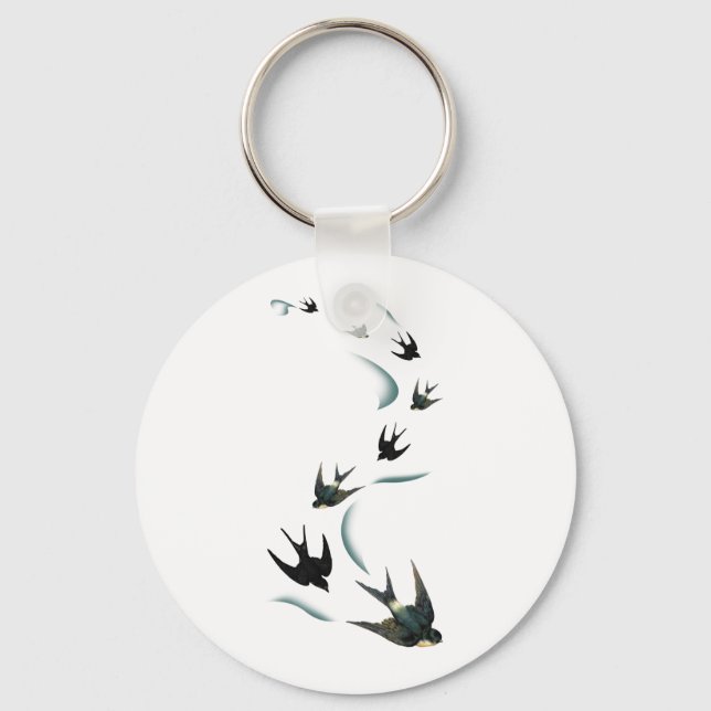 Vintage Swallow Birds Art Key Ring (Front)
