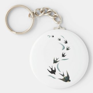 Vintage Swallow Birds Art Key Ring