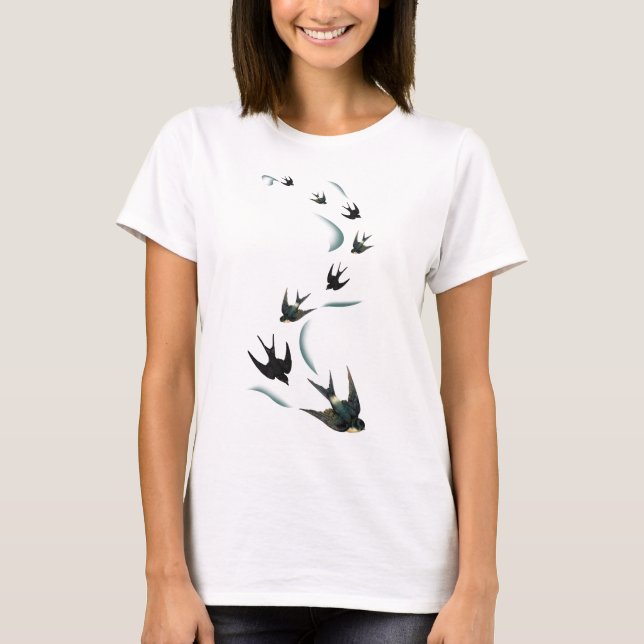 Vintage Swallow Birds Art T-Shirt (Front)