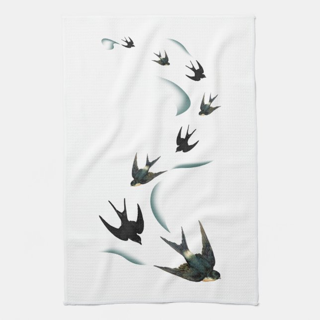 Vintage Swallow Birds Art Tea Towel (Vertical)