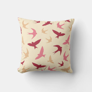 Vintage Swallow Birds Pattern Cream Red Pink Cushion