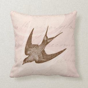 Vintage Swallow Illustration - 1800's Antique Bir Cushion