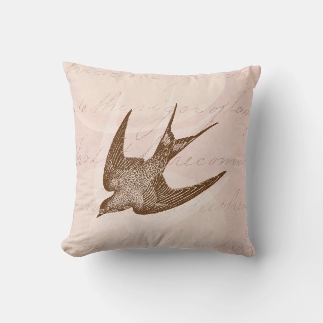 Vintage Swallow Illustration - 1800's Antique Bird Cushion (Front)