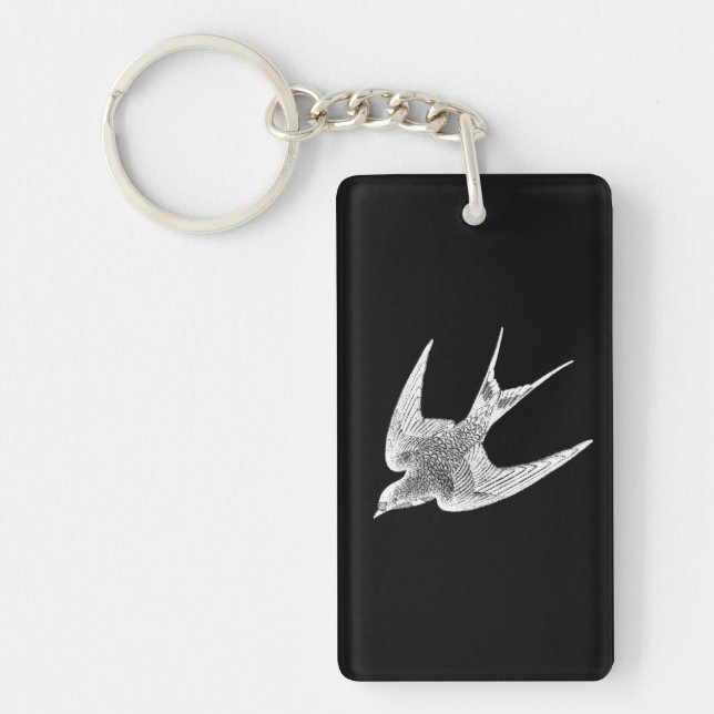 Vintage Swallow Illustration - 1800's Antique Bird Key Ring (Front)