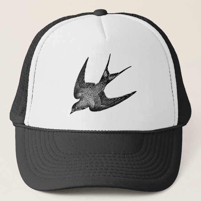 Vintage Swallow Illustration - 1800's Antique Bird Trucker Hat (Front)
