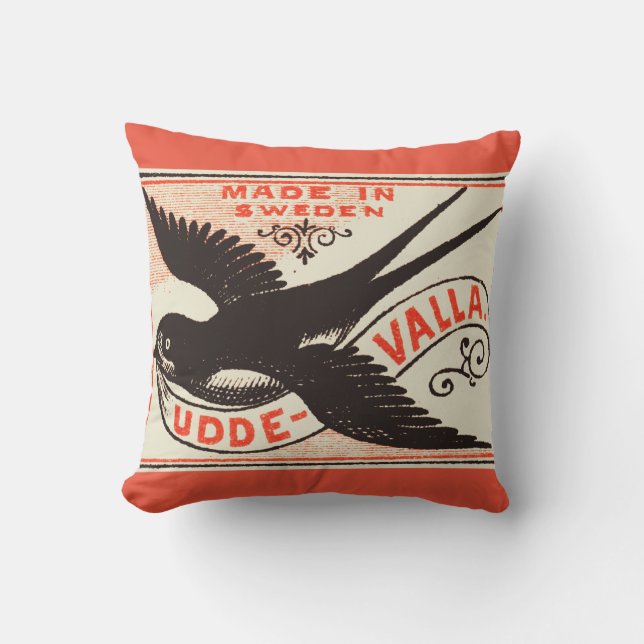 Vintage Swallow Label Art Cushion (Front)